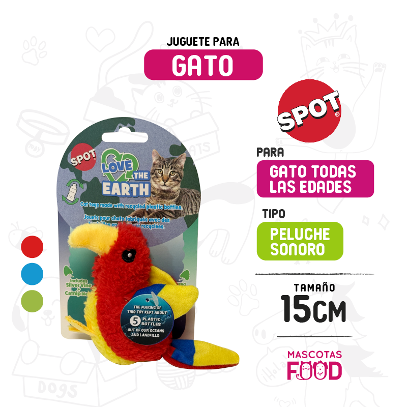 Periquito Spot con Catnip y Silver Vine colores variados 15 CM 3 Periquito Spot con Catnip y Silver Vine colores variados 15 CM - Imagen 3