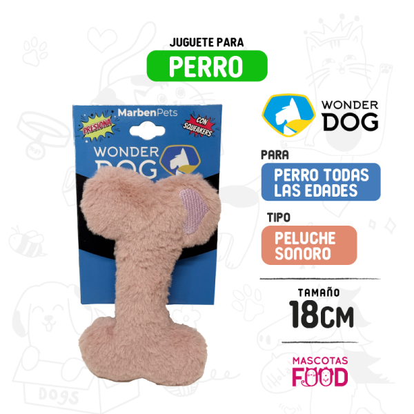 Juguete Hueso de peluche con squeaker colores variados Wonder dog 18 CM