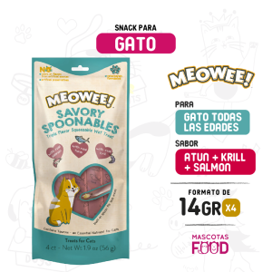 Snack cuchareable meowee! Sabor Atún, Salmón, y camaron 4x14GR