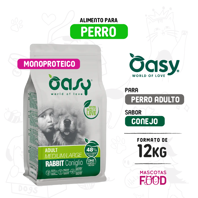 Oasy para Perro Adulto monoproteico Conejo 12KG