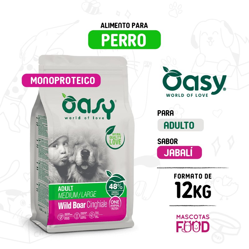 Oasy para Perro Adulto monoproteico Jabalí 12KG