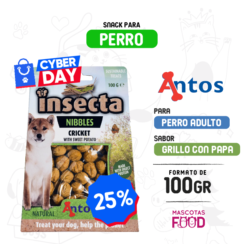 Snack para perros Antos Wild Insecta Grillo y papa dulce 100 gr