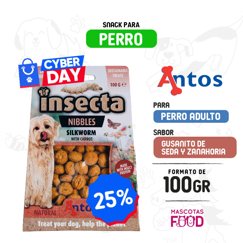 Snack para perros Antos Wild Insecta Gusanito de seda con zanahoria 100 gr