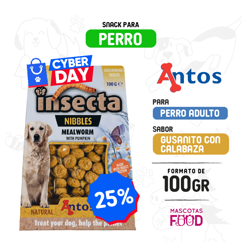 Snack para perros Antos Wild Insecta Gusanito con calabaza 100 gr