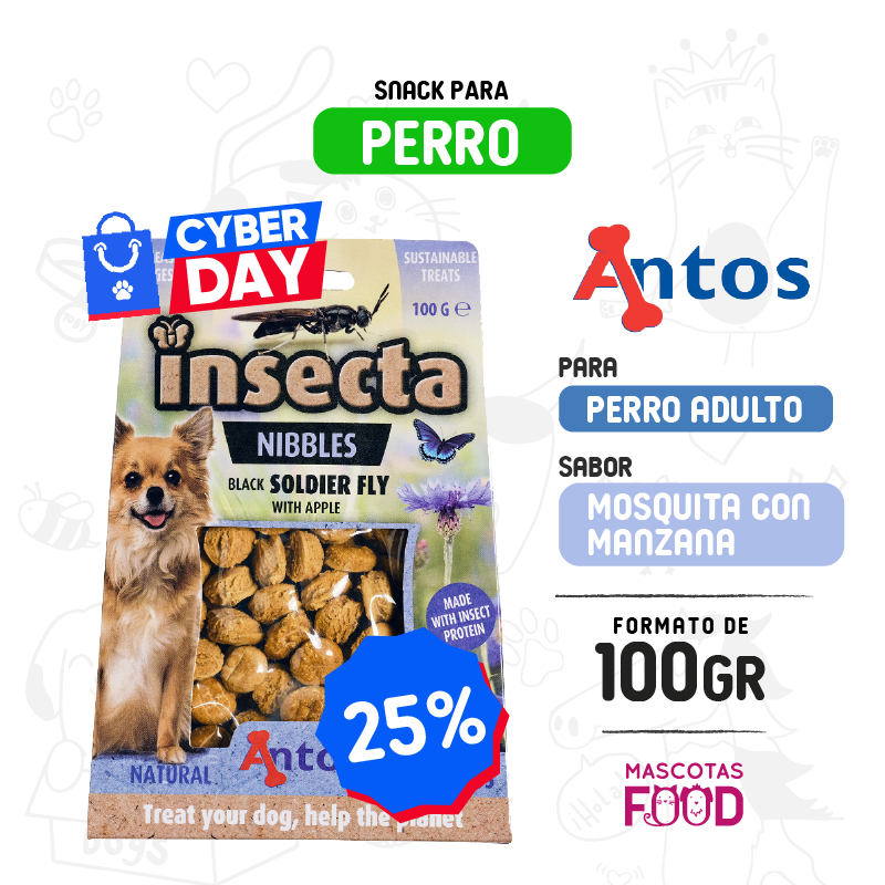 Snack para perros Antos Wild Insecta Mosquita con manzana 100 gr