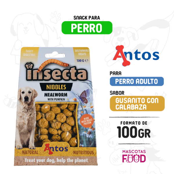 Snack para perros Antos Wild Insecta Gusanito con calabaza 100 gr