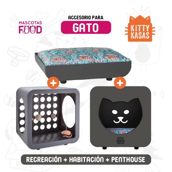 Kit 3 Kitty Kasas para Gato color Gris Oscuro