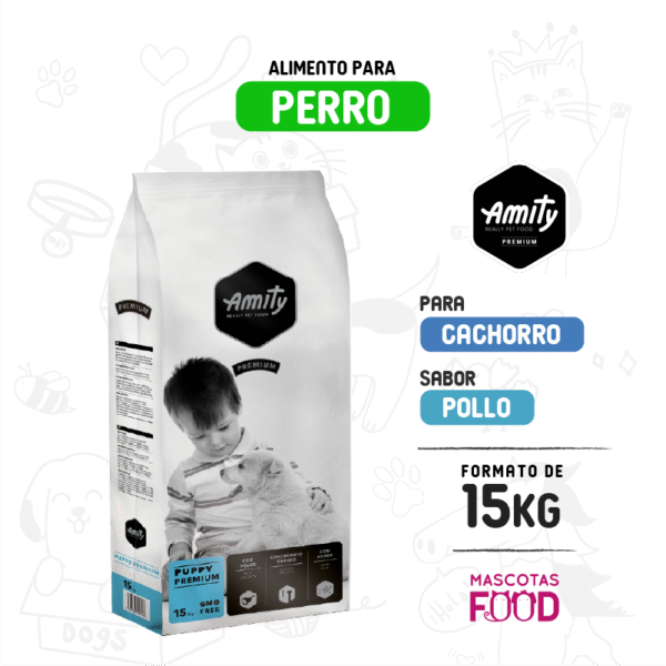 Alimento para Perro cachorro Amity Premium Sabor Pollo 15 KG