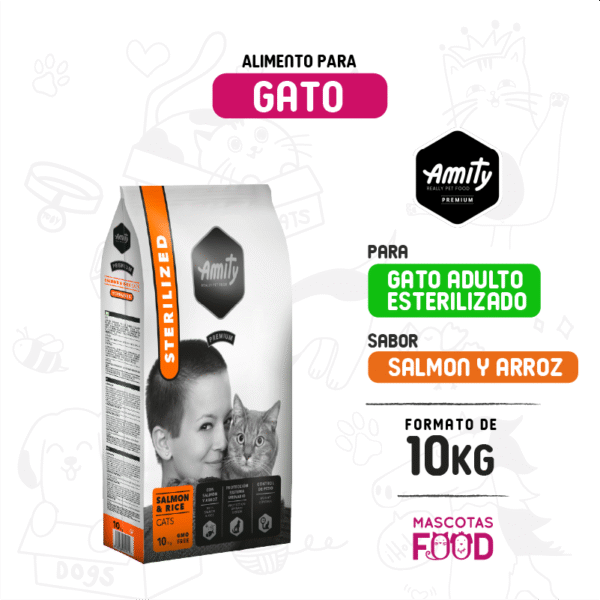 Alimento para Gato Esterilizado Amity Premium Sabor Salmon 10 KG