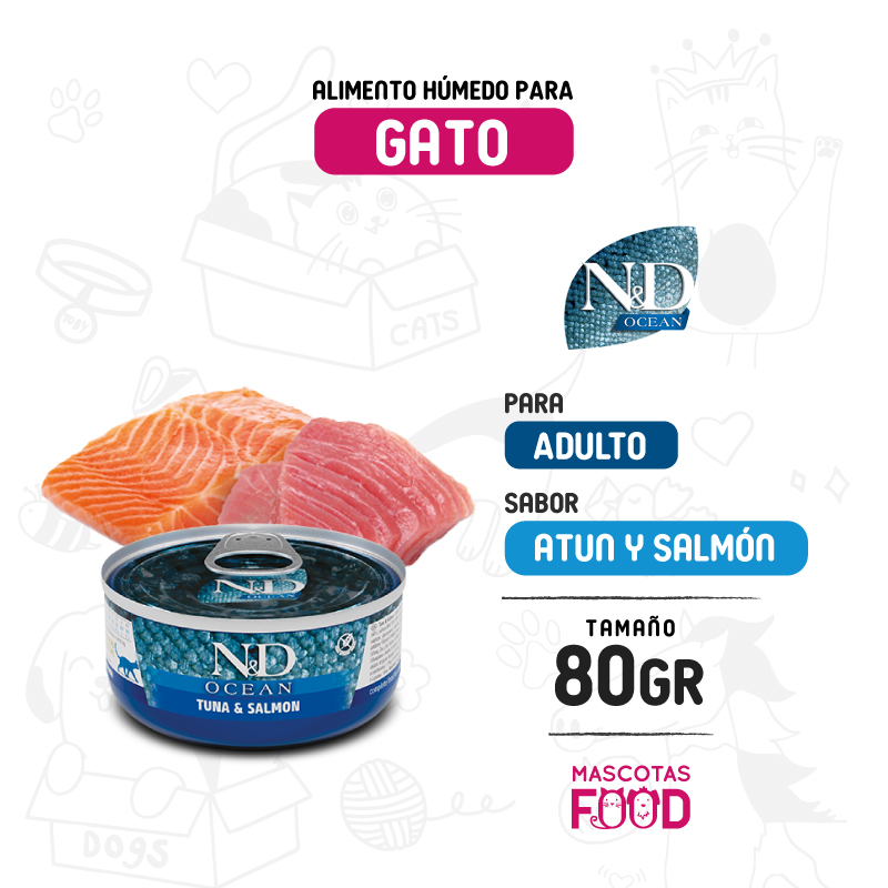 Latita N&D Ocean para Gato adulto sabor Atun y salmón 80 GR