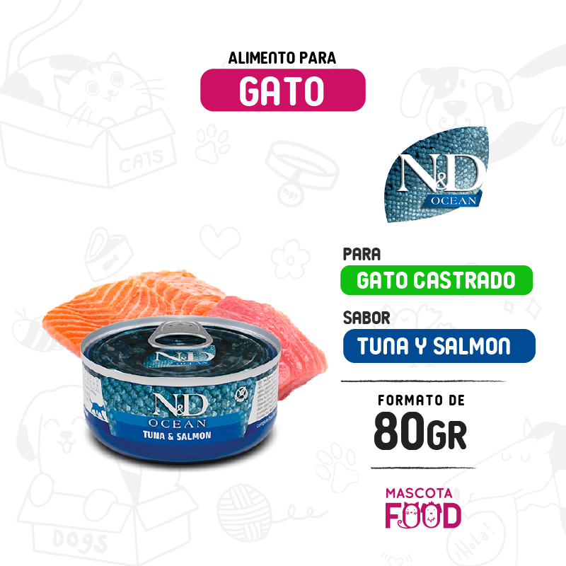 Latita N&D Ocean para Gato adulto sabor Atun y salmón 70 GR