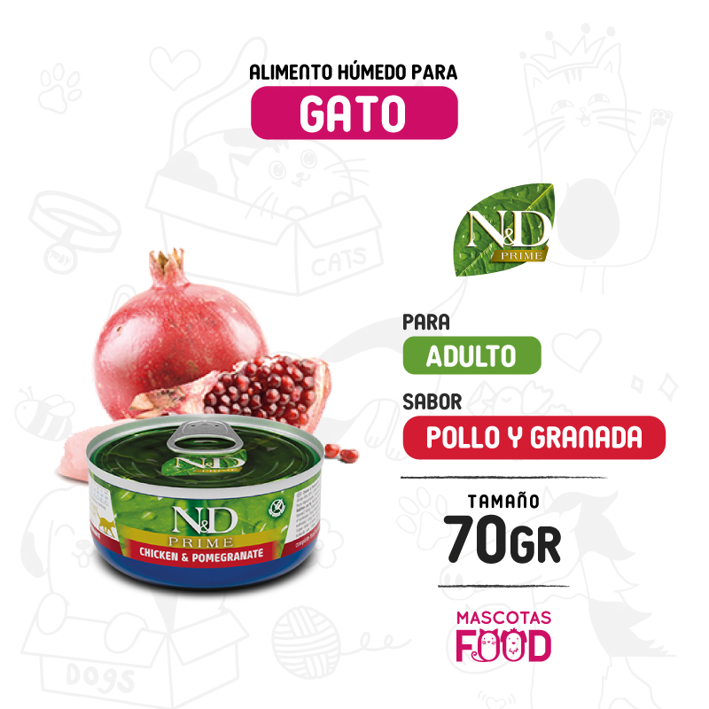 Latita N&D Prime para Gato adulto sabor Pollo granada 70 GR