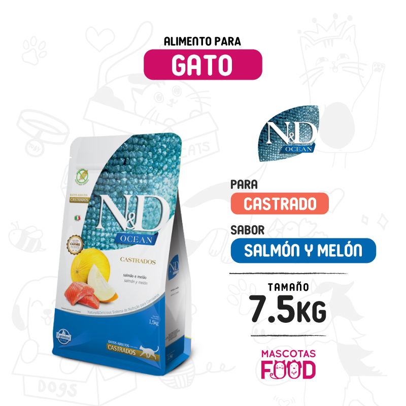 N&D Ocean para Gato castrado sabor Salmón y melón 7.5 KG