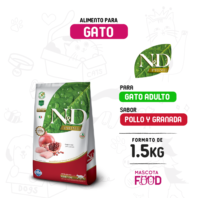 N&D Prime para Gato adulto sabor Pollo granada 1.5 KG