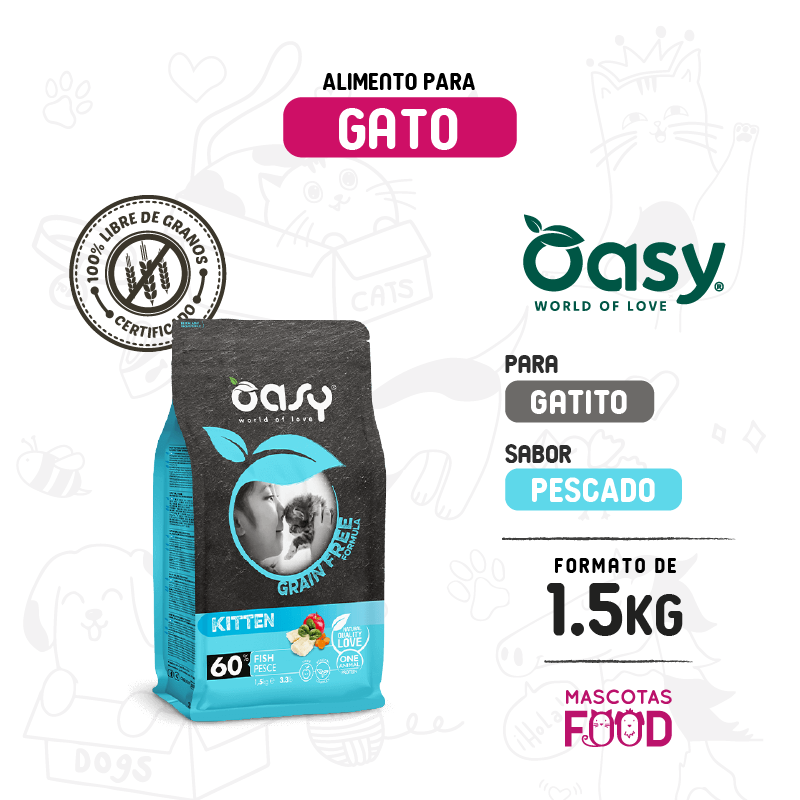 Oasy para Gatito libre de granos sabor pescado 1.5KG