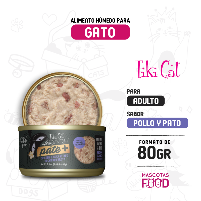 Latita Tiki cat After Dark Pate+ sabor Pollo y pato 80 GR