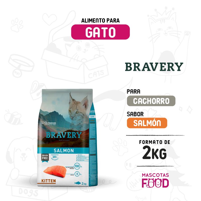 Bravery para Gatito Cachorro sabor Salmon 2 KG