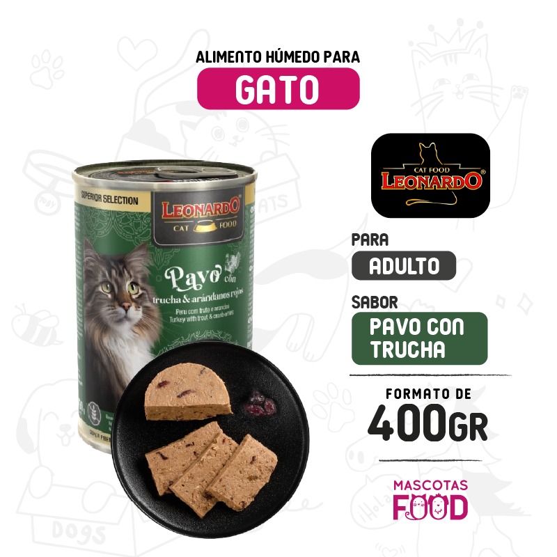 Leonardo Superior sabor Pavo, trucha y arandano 400 GR