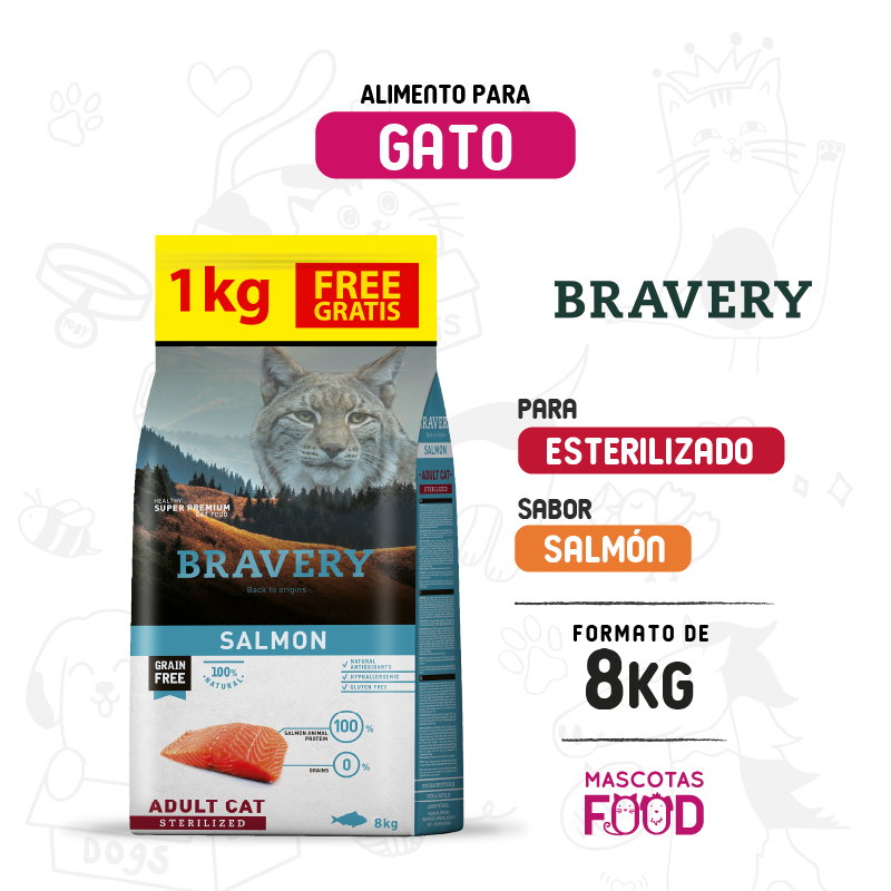 Bravery para Gato Esterilizado sabor Salmón 8 KG