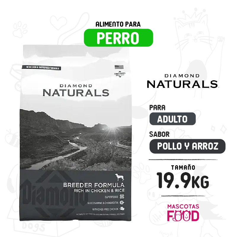 Diamond Naturals para perros Breeder sabor Pollo y arroz 19.9 KG