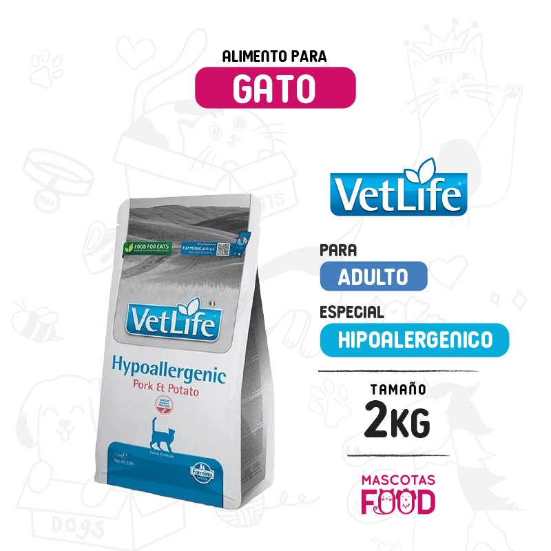 Vetlife para Gatos Hipoalergénico cerdo y papa 2 KG