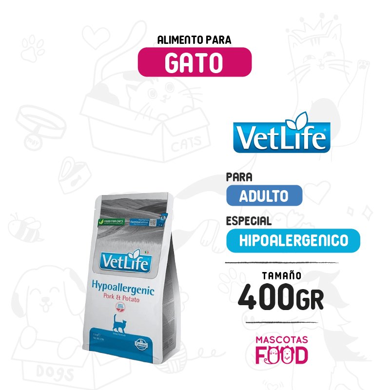 Vetlife para Gatos Hipoalergénico cerdo y papa 400 GR
