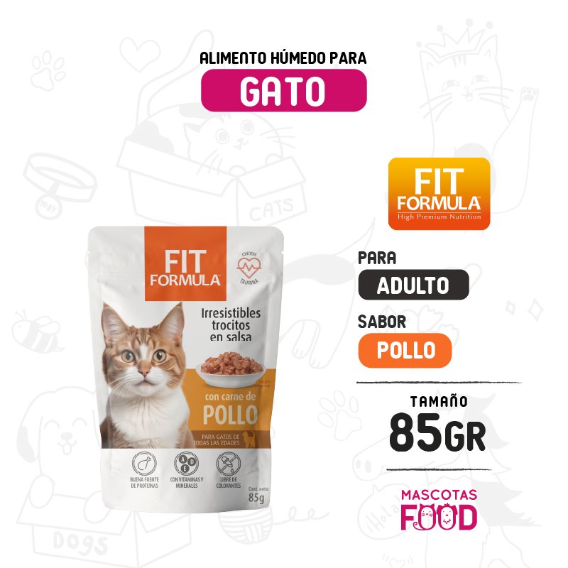 Pouch Fit formula para Gato sabor trocitos de Pollo 85 GR