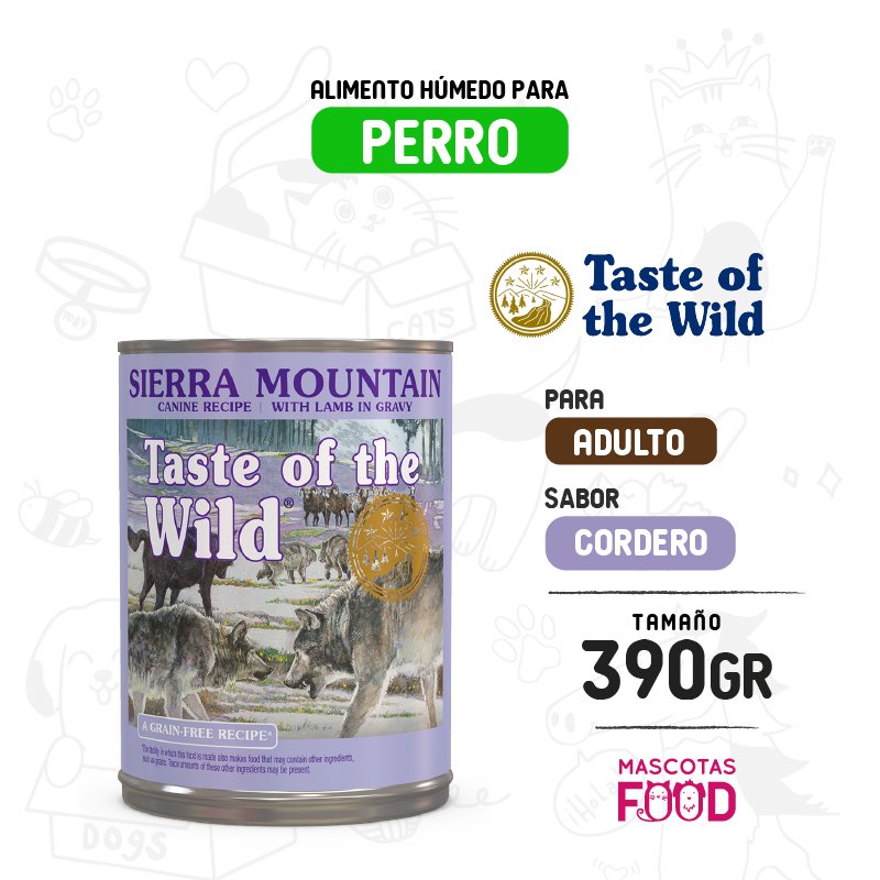Alimento húmedo para perro adulto Taste of the Wild sabor Cordero 390 GR