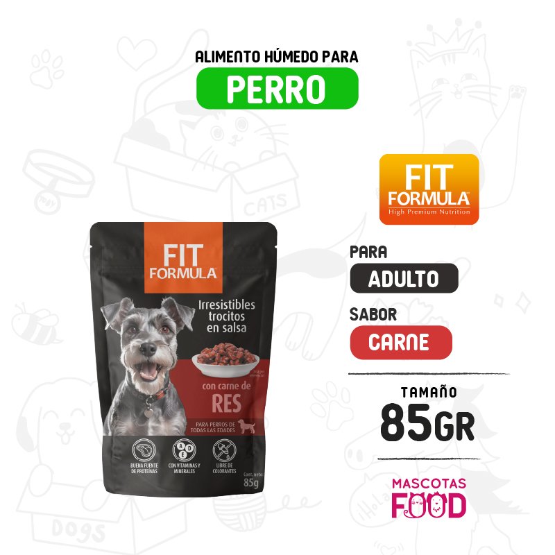 Pouch Fit formula para Perro sabor trocitos de carne 85 GR