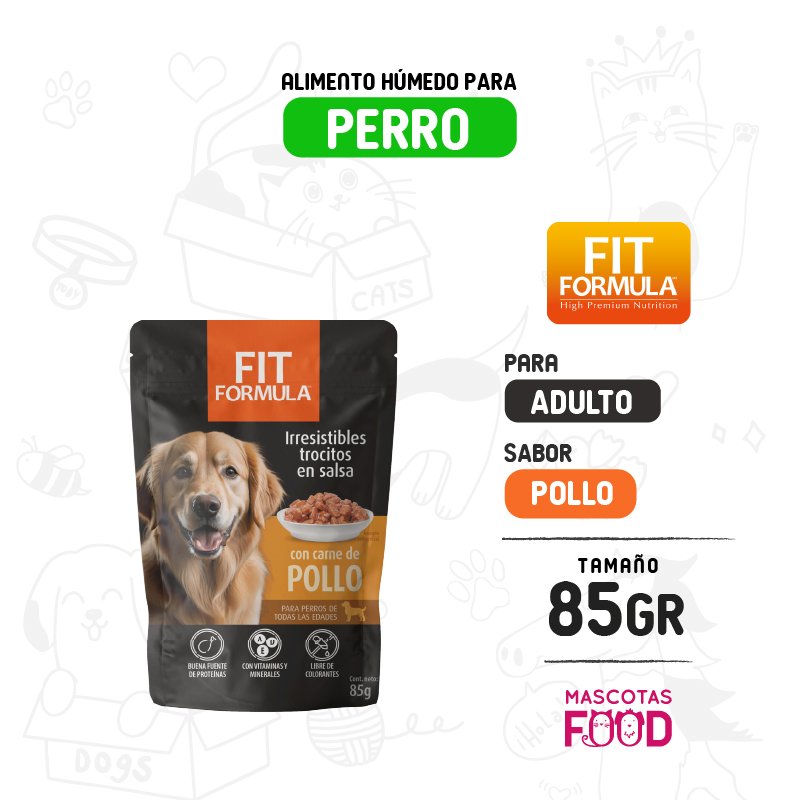 Pouch Fit formula para Perro sabor trocitos de pollo 85 GR