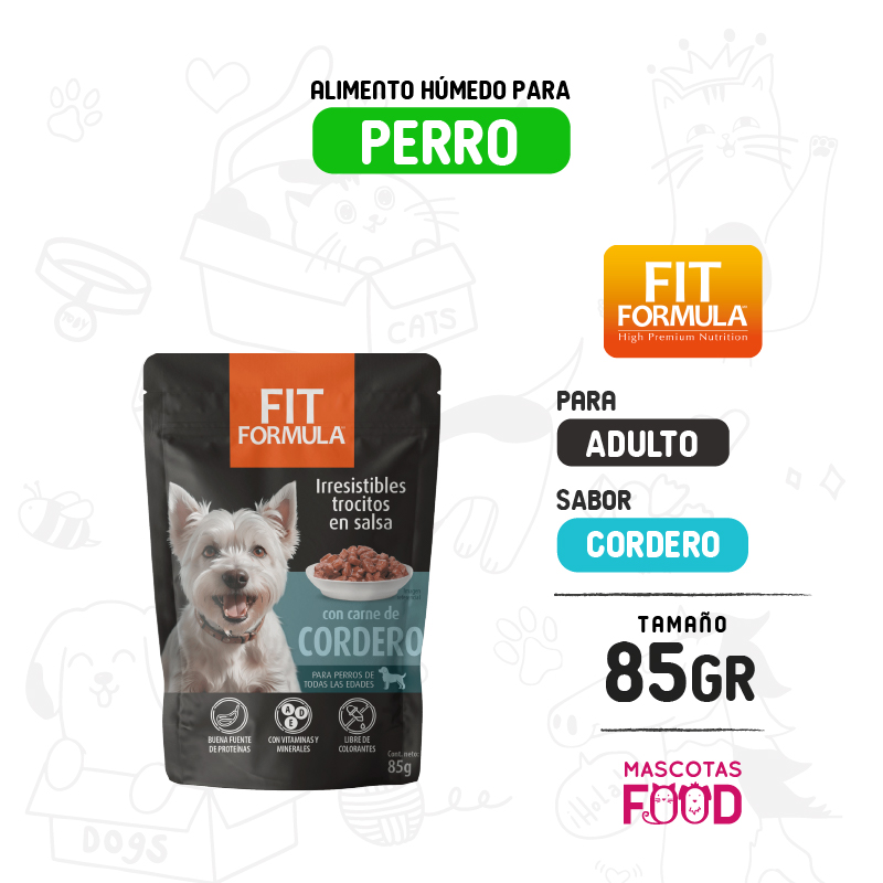 Pouch Fit Formula para Perro Trocitos de cordero 85 GR