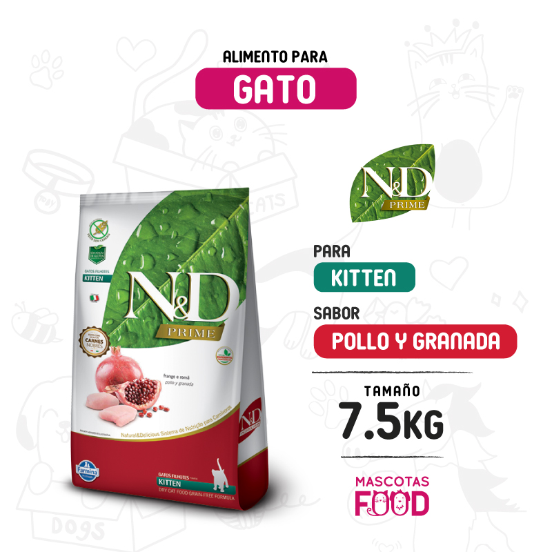 N&D Prime para Gatito Kitten sabor Pollo y granada 7.5 KG