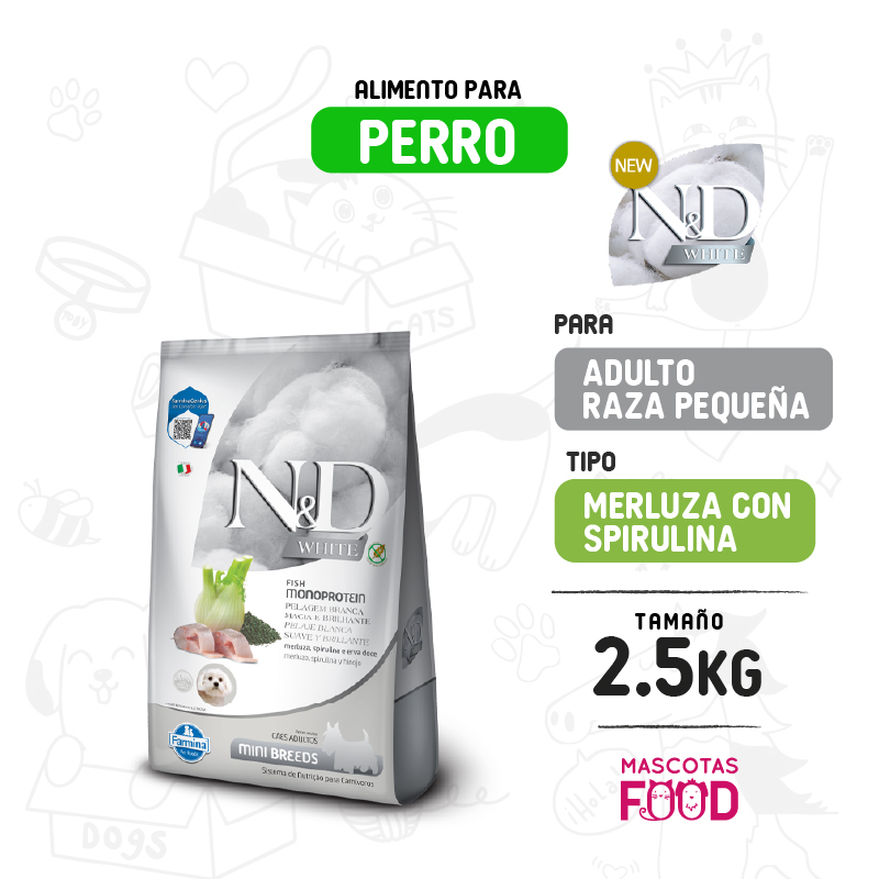N&D White para Perro raza pequeña sabor merluza 2.5 KG