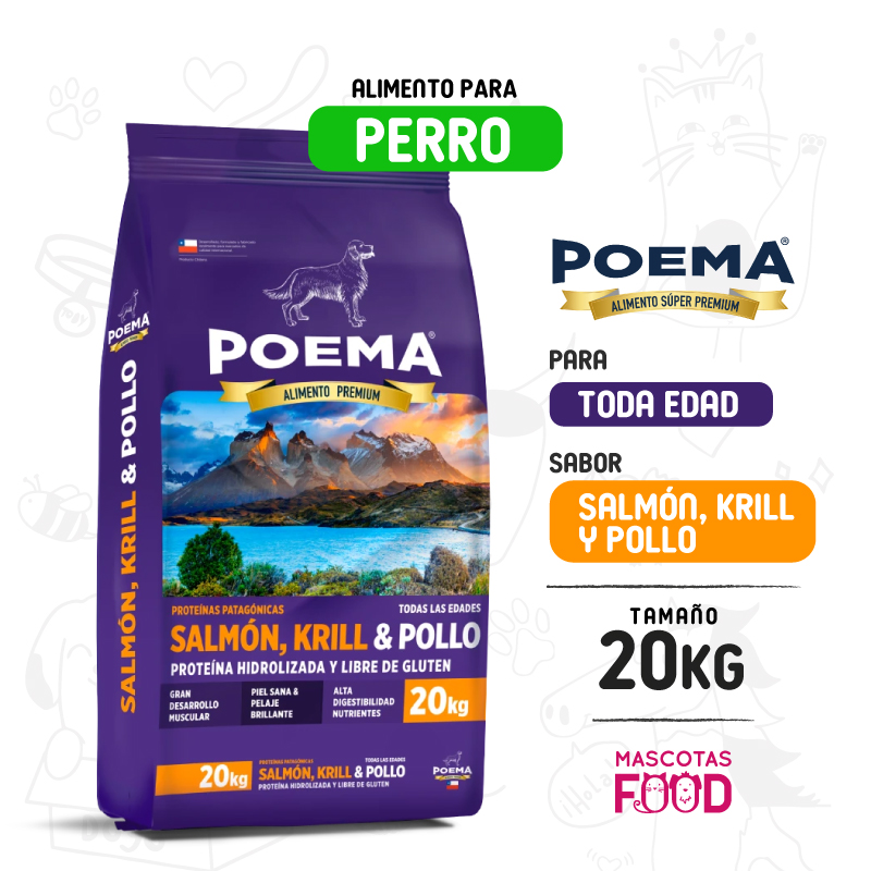 Inicio 12 Poema Patagonico para Perro Adulto sabor Salmón, Krill y Pollo 20 KG