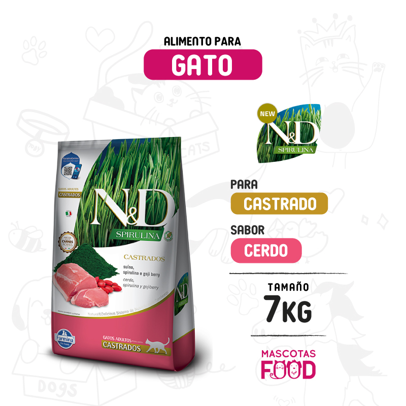 N&D Spirulina para gato castrado sabor Cerdo 7 KG