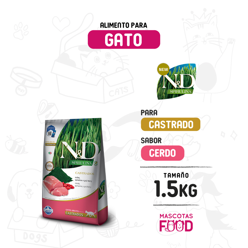 N&D Spirulina para gato castrado sabor Cerdo 1.5 KG