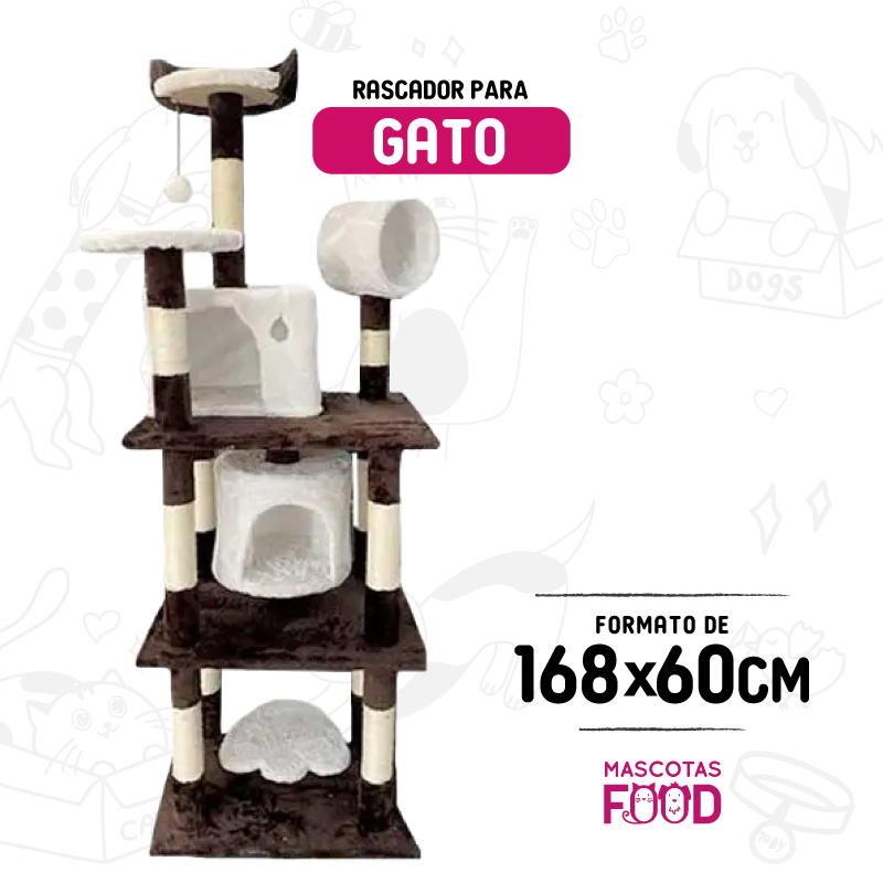 Rascador 5 niveles para gato con casita 168x60x50 CM