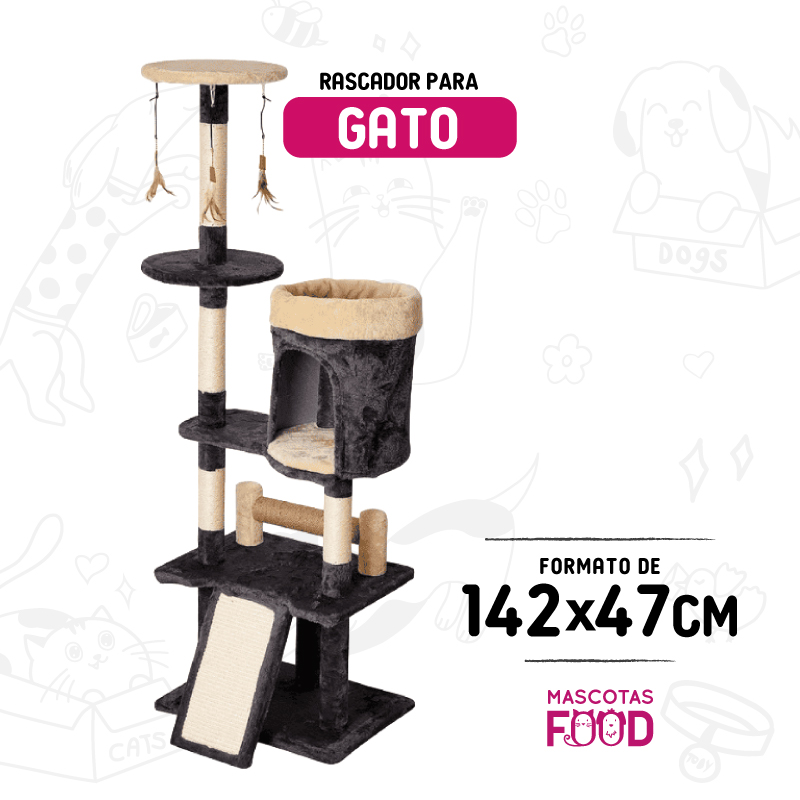 Rascador Torre 4 pisos para Gato con casita 142 CM