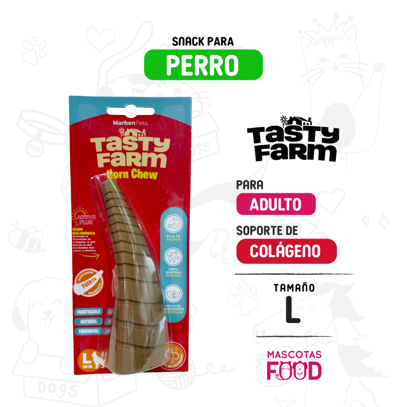 Cuerno masticable Tasty Farm soporte de colágeno tamaño L