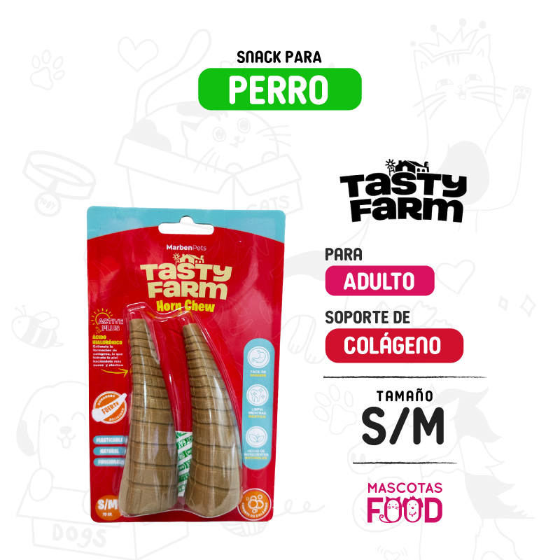 Cuerno masticable Tasty Farm soporte de colágeno tamaño S/M
