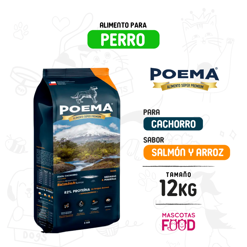 Poema para Perro cachorro sabor Salmón y arroz 12 KG