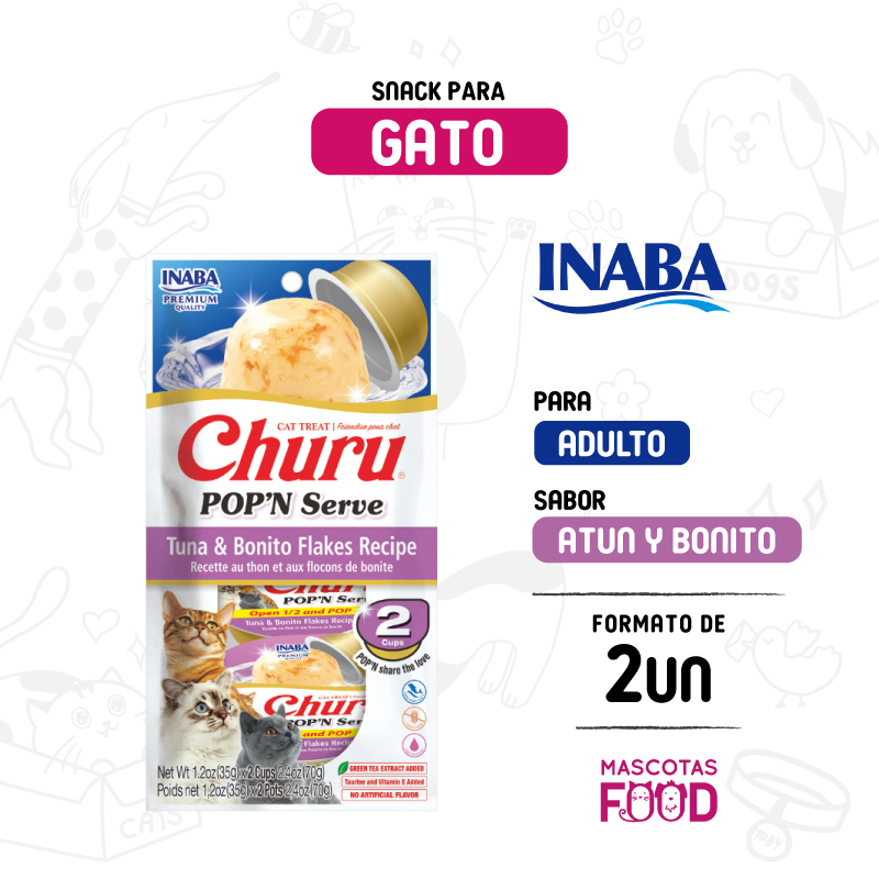 Churu POP'N Serve para Gato sabor Atun y hojuelas de bonito 2 Potecitos