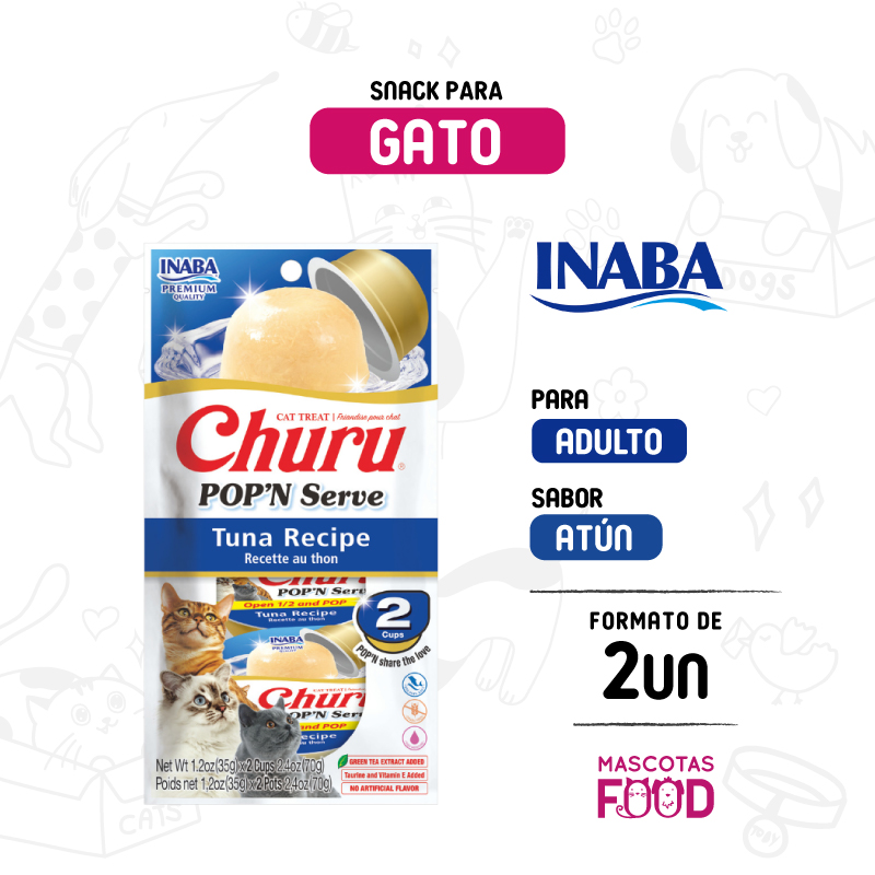 Inicio 13 Churu POP’N Serve para Gato sabor Atun 2 Potecitos