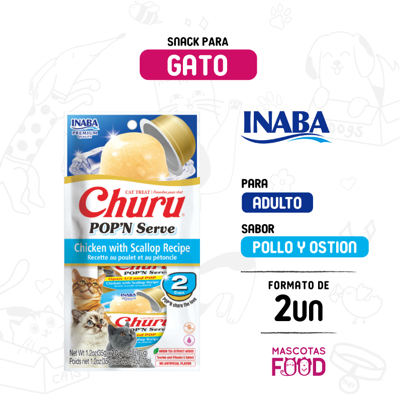 Churu POP’N Serve para Gato sabor Pollo con ostion 2 Potecitos
