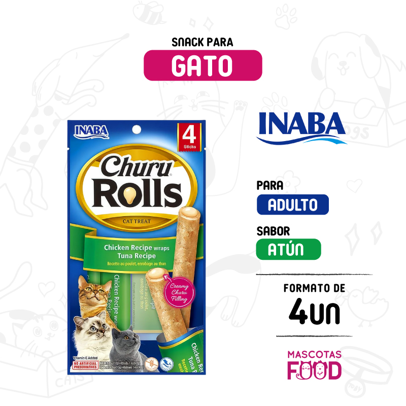 Churu Rolls para Gato sabor Atún con wrap de Pollo 4 Sticks