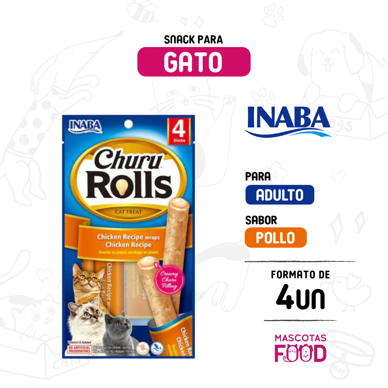 Churu Rolls para Gato sabor Pollo con wrap de Pollo 4 Sticks