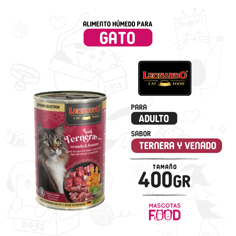 Alimento húmedo para Gato Leonardo Superior Selection sabor Ternera y venado 400 GR