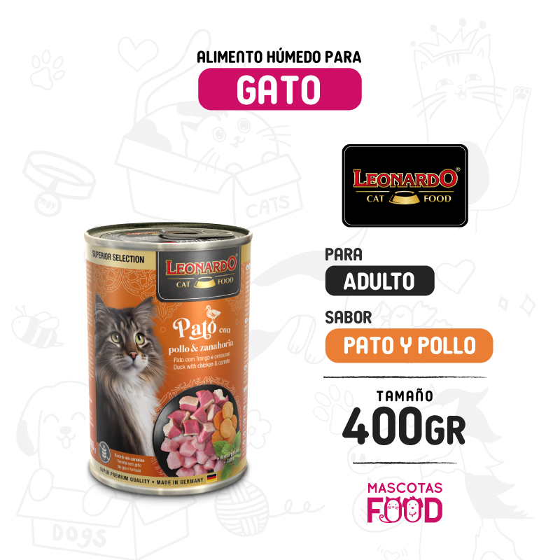 Alimento húmedo para Gato Leonardo Superior Selection sabor Pato y pollo 400 GR
