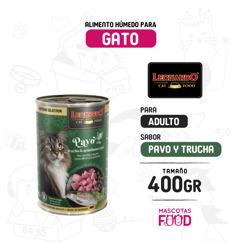 Alimento húmedo para Gato Leonardo Superior Selection sabor Pavo y trucha 400 GR