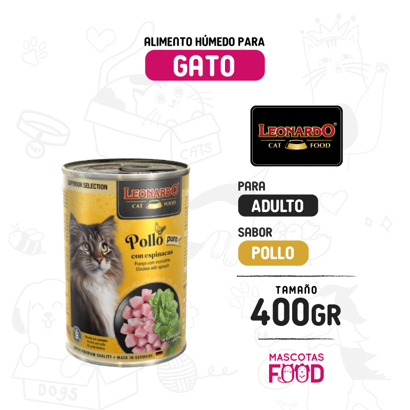Alimento húmedo para Gato Leonardo Superior Selection sabor Pollo con espinacas 400 GR
